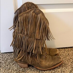 Twisted X Tan and Brown Fringe Leather Boots